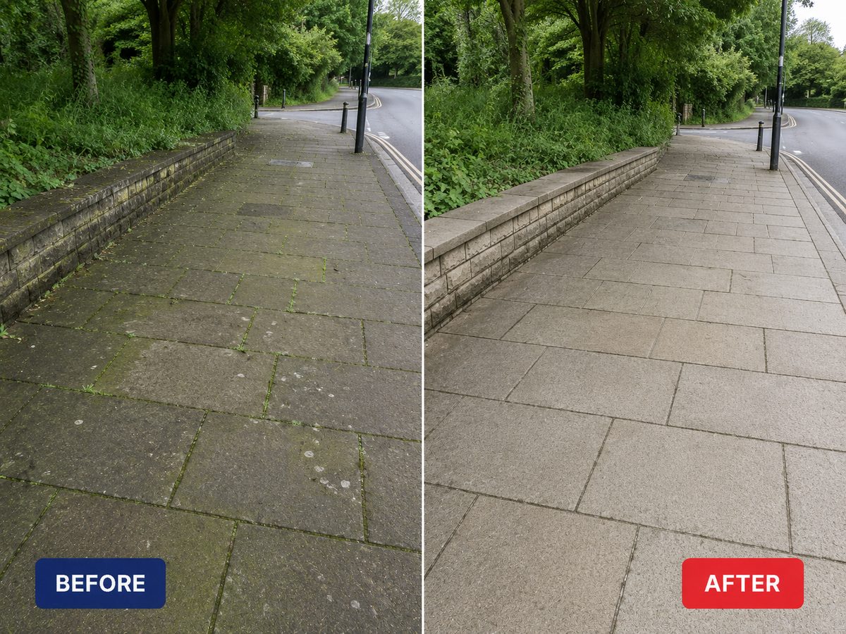 Before and after graffiti removal — Weed removal and chewing gum removal